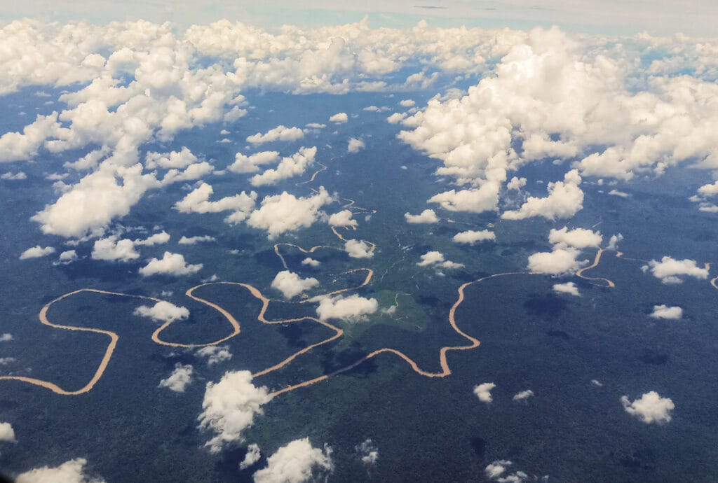 aerial view of kinabatangan river, longest river in sabah